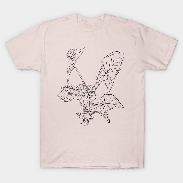 Arrowhead inddor house plant lineart T-Shirt by Earthy Planty